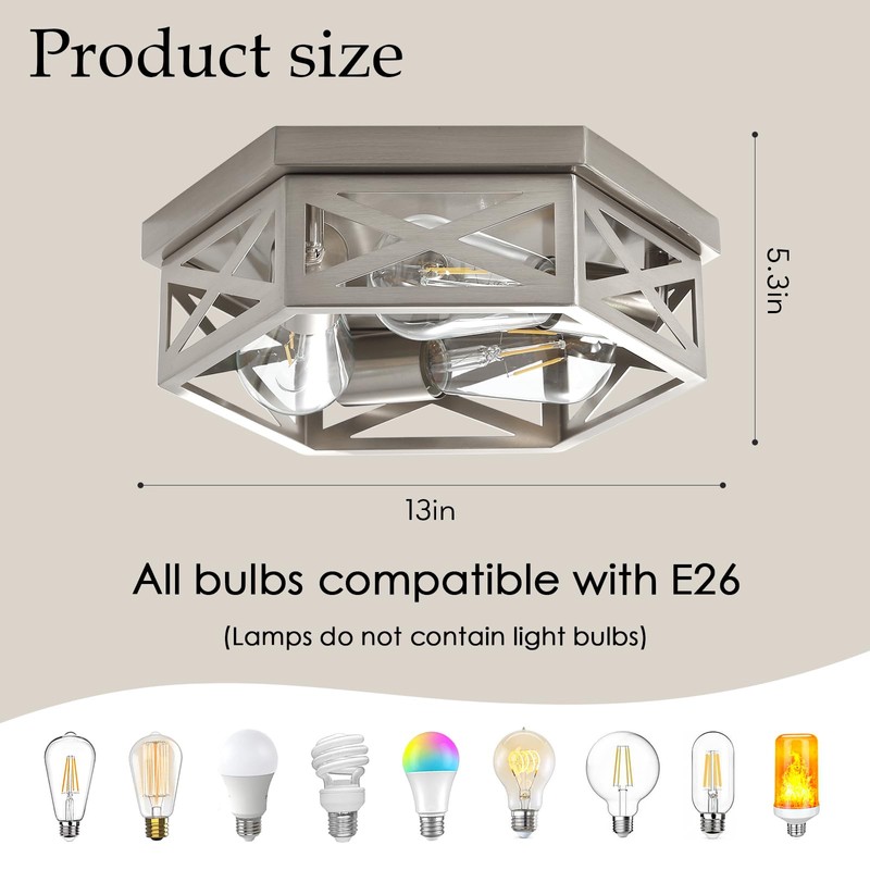 piano7797 13 inch Brushed Nickel Flush Mount Ceiling Light Fixture,3-Light