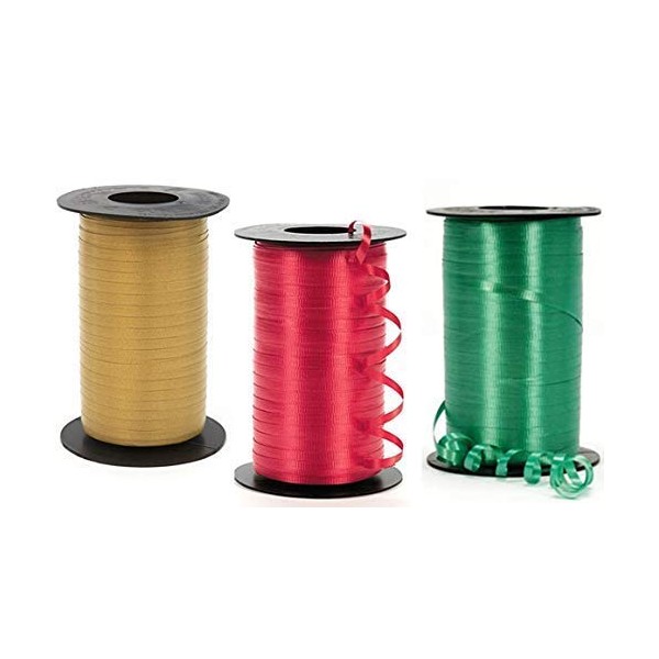 Christmas Curling Ribbon, Red, Emerald, and Gold Curling Ribbon. 350 Yards of Each Color!