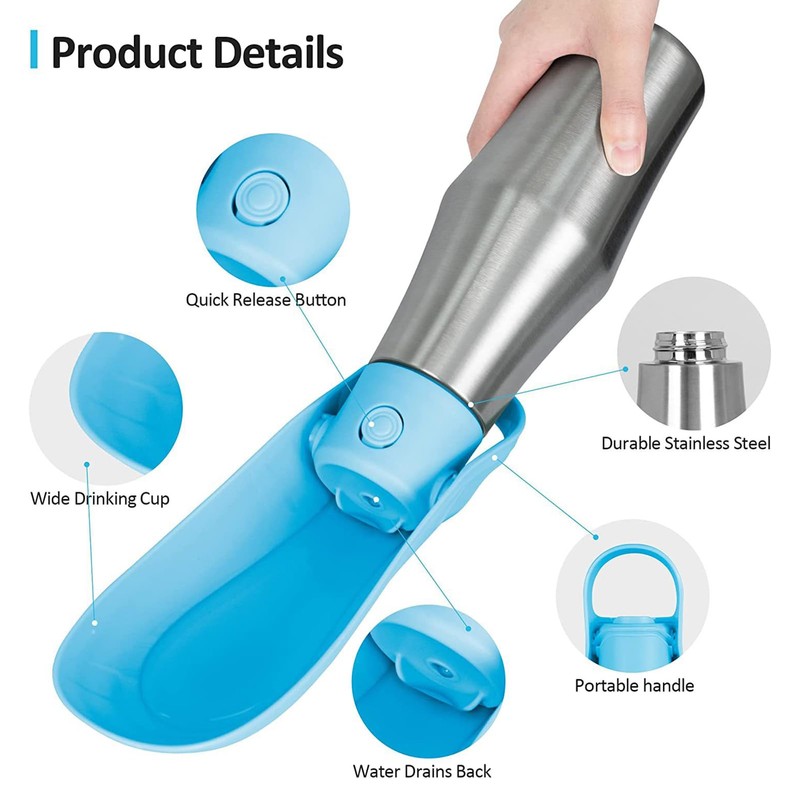 Stainless Steel Dog Water Dispenser - Pet Travel Cup With
