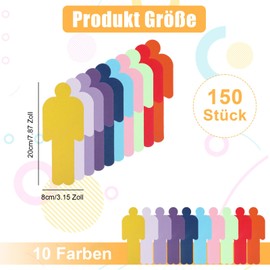 Set of 150 Presentation Cards, 20 x 8 cm, Human Index Cards, Colourful, 10 Colours, Flash Cards for Presentation Case, Office, School, Presentation and Moderation