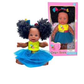 Sugar Puff Bee - African American Black Latino Hispanic Mixed Race Multicultural Curly Natural Black Hair 12 inch Baby Doll