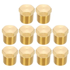 PATIKIL 1/4" NPT Male Brass Pipe Plug Fitting, 10Pcs Outer Hex Thread Socket Plug Ends Sealing Tubing Fitting for Refrigeration, Water, Air, Oil, Gas Line