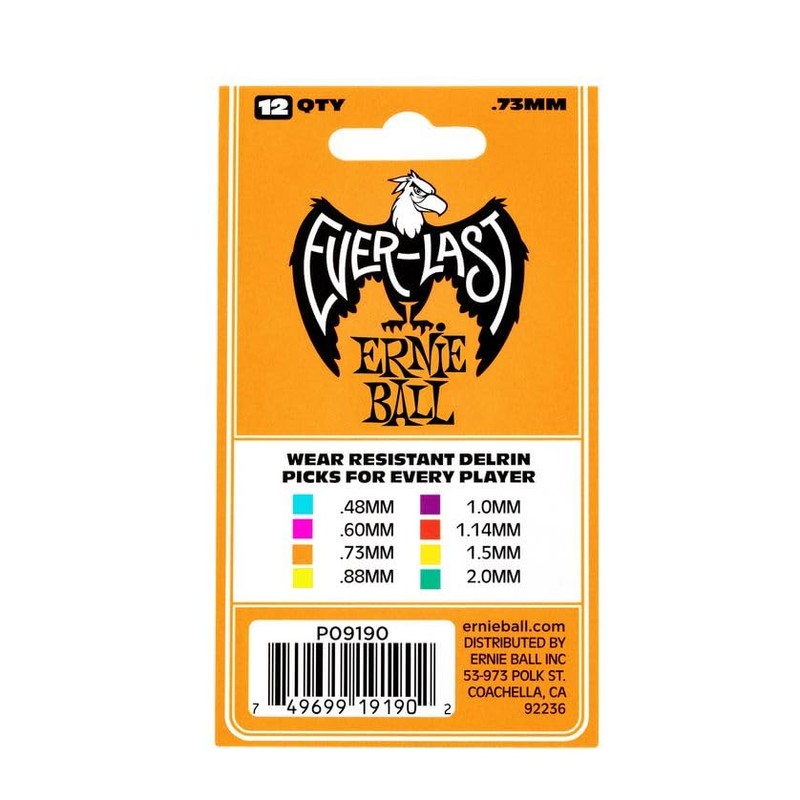 Ernie Ball .73 mm Orange Everlast Picks 12-pack