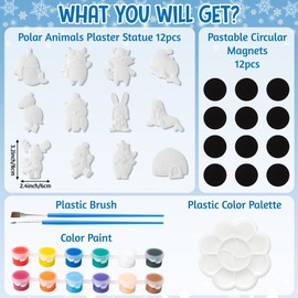 EZdhuawuse Winter Animals Plaster Painting Kit - 29Pcs Ceramics to Paint Polar Animals Fridge Magnets, Paint Your Own Arctic Animals Plaster Statue DIY Unpainted Ceramic Figurines Refrigerator Magnets