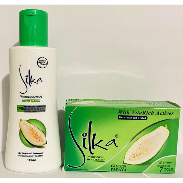2pcs Silka Whitening Green Papaya Skin White Body Lotion Herbal Soap