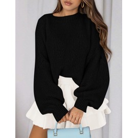 PRETTYGARDEN Sweaters for Women 2025 Fall Chunky Knit Long Sleeve Crew Neck Oversized Pullover Tops Winter Fashion Clothing (Black,Small)