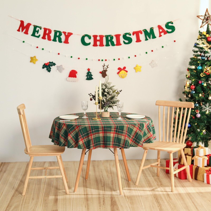 Jeloris Plaid Round Tablecloth Cotton Linen Checkered Table Cover for