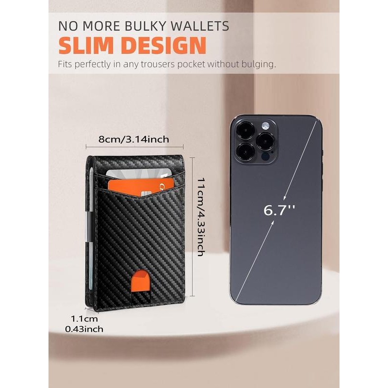 Men's Carbon Fiber Pattern Wallet, Ultra-thin Minimalist Multi Card Slot