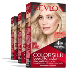 REVLON Colorsilk Color Permanent Hair, 04 Ultra Light Natural Blonde (Pack of 3)