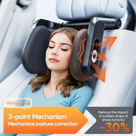 Miosugo Car Seat Headrest Pillow, Adjustable Three-Axis Support Cushion with Dual Hooks, Sleep Support Cushion Headrest, Easy to Install, Suitable for Adults and Kids (Black)