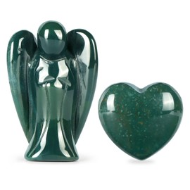 Artistone Ocean Jasper Crystal Guardian Angel Heart Chakra Stone Set Hand Carved Gemstone Palm Angel Figurine Ornament Worry Stones Healing Reiki Meditation Decor