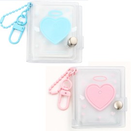 [number-kp] Mini Sticker Notebook, Set of 2, Mini Album with Keychain Charm, Clear, Sealing Storage, Prikura Collection, Key Chain (Blue x Pink)