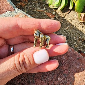 Silverback Gorilla Figurine Handmade Small Collectible Monkey Sculpture Ornament Miniature Tiny Metal Jungle Animal Black and Brass