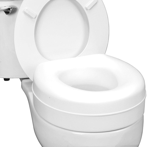HealthSmart Raised Toilet Seat Riser That Fits Most Standard (Round) Toilet Bowls for Enhanced Comfort and Elevation with Slip Resistant Pads, 15x15x5