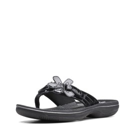 Clarks womens Brinkley Flora Flip Flop, Black Patent Synthetic, 8 US
