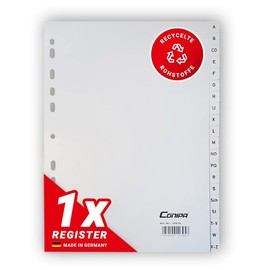 Conipa® - Set of 1 A-Z Index for DIN A4 Folders Alphabetical (Made in Germany) - Folder Index & Dividers Made of PP with Letters (Alphabet) - Divider Index for Files, Ring Binders & Staplers (Grey)