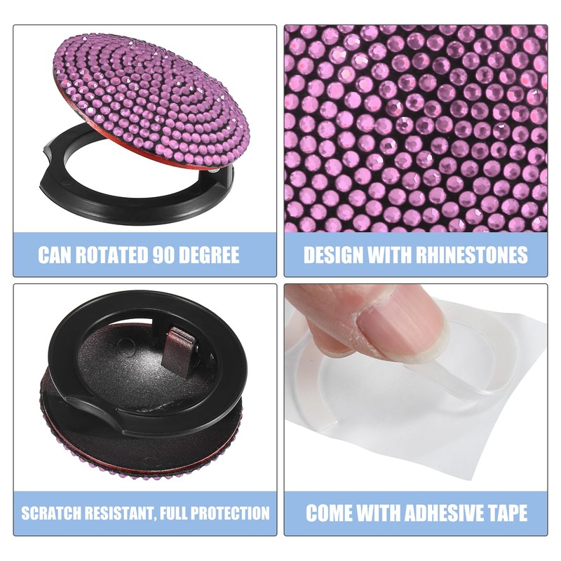 X AUTOHAUX Car Start Stop Engine Button Cover Pink Rhinestone