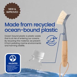 Eco Basics Dish Brush – Ocean-Bound Recycled Plastic, Post-Consumer Recycled Bristles, FSC-Certified Bamboo, 6.5x14cm, Non-Stick Safe, Perferct for Dishes, Pots, Pans, Veggies and Sink