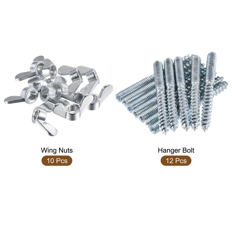 uxcell 12pcs M6x60mm Hanger Bolt, 10pcs M6 Wing Nuts for
