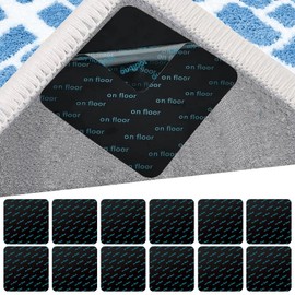wimony 12 Pieces Rug Grippers，Anti Slip Rug Grips，Rug Stickers for Wooden and Hard Floors，Reusable Rug Anti Slip Pads(Black Square 100 * 100mm)