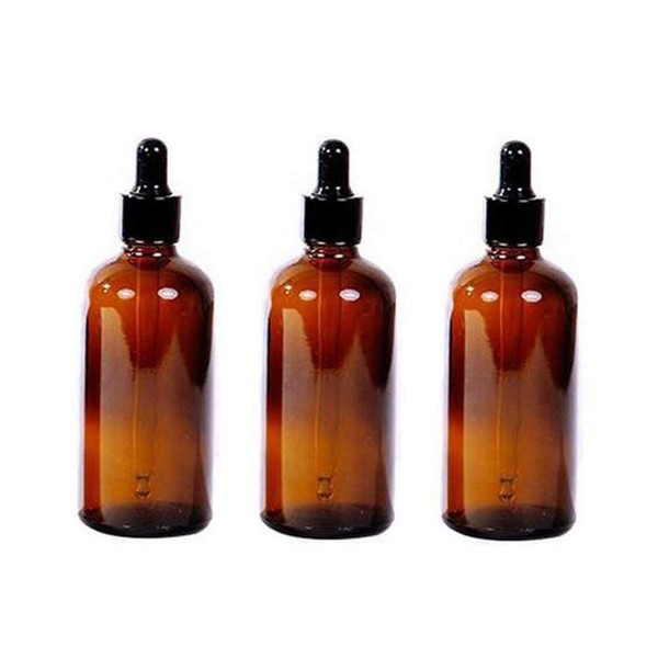 ericotry 3.3oz (100ml) Amber Round Glass Bottles Empty Refillable Glass Dropper Bottles with Glass Eye Dropper Makeup Cosmetic Essential Oil Perfume Containers Jars - Pack of 3