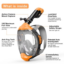 EMSINA-Full Face Snorkel Mask Adult The Perfect Snorkeling Gear for Adults and Kids, Upgrade Dry Top Breathing System-New flowtech Design- Foldable Panoramic View, Anti Leak&Fog_ApricotCL/XL