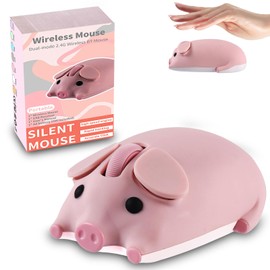 LIKE SHOW Wireless Mouse Bluetooth 5.1 + 2.4 GHz USB Cute Cartoon Quiet Wireless Mouse for Children Girls Left and Right Handed Compatible with PC, Computer, Mac, Laptop (Gift Pink)