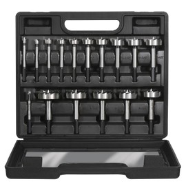 Vearter 16PCS Forstner Drill Bit Set, 1/4'' to 2-1/8'' HCS Multi-Tooth Woodworking Tools with Hex Shank, Hole Saw Cutter Hinge Boring Bit Kit for Solid Wood, MDF, Particleboard