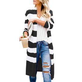CARDYDONY Women Knitwear Long Sleeve Soft Casual Cardigan Sweater Stripe Black M