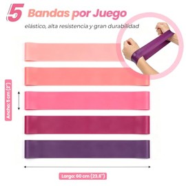 Bandas de Resistencia para Ejercicio, 5 Ligas de Resistencia Elásticas de LÁTEX, para Entrenamiento de Fuerza, Fitness, Yoga y Pilates