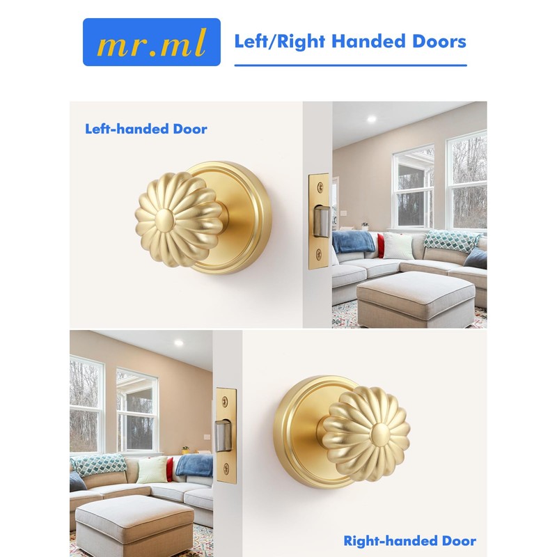 MRML Gold Passage Door Knob, Interior Hall Closet Light Gold
