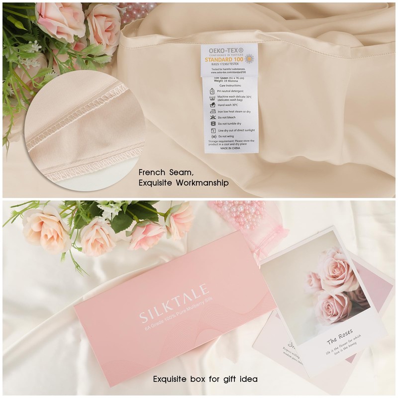 SILKTALE 100% Mulberry Silk Toddler/Travel Pillowcase,Both Sides 19MM Small Silk