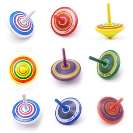 Colorful Painted Wood Spinning Tops, Kids Novelty Wooden Gyroscopes Toy, Assorted Standard & Flip Tops, Kindergarten Education Toys - Great Party Favors, Fun, Gift, Prize 10 Pcs/set (Multicolored)