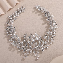 Teyglen Silver Rhinestone Wedding Hair Vine Bridal Crystal Rhinestone Pearl Beads Headband Simple Crystal Hair Piece Crystal Headpiece Hair Accessories for Women Bridesmaid (Silver)
