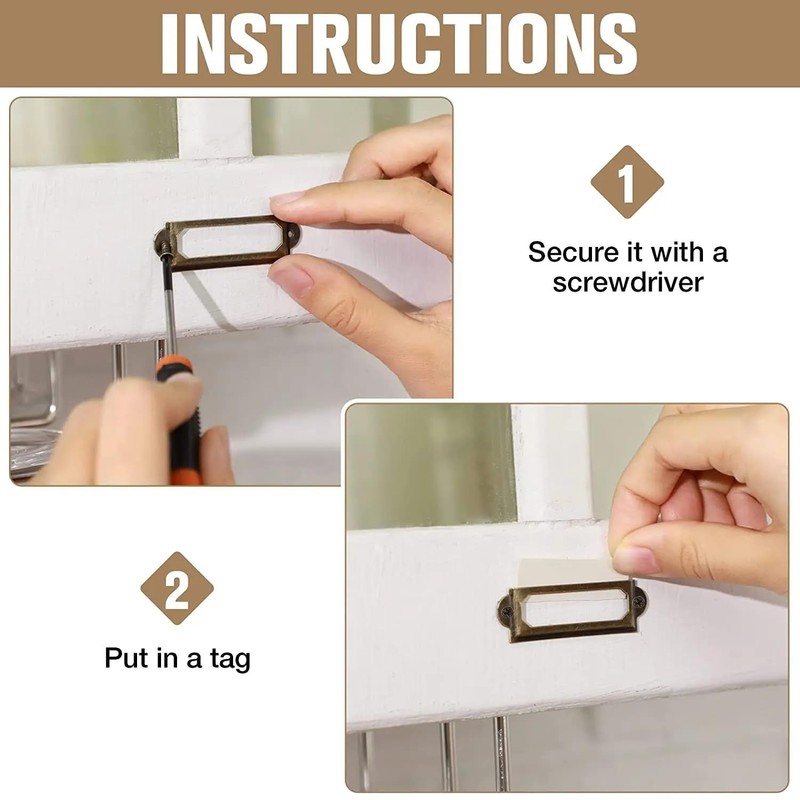 12Pcs Antique Brass Metal Label Pull Frame Handle File Name