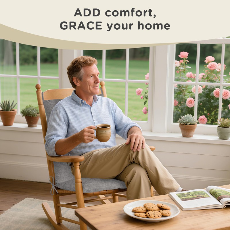 AddGrace Rocking Chair Cushions Indoor with Ties 21x17/17x17 Light Grey