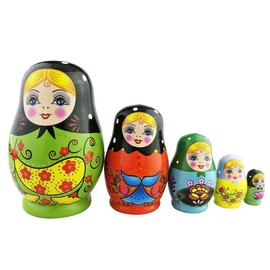 Mini Green Girls Flower Pattern Matryoshka Matryoshka Doll Hand Painted Wooden Products Set of 5 Birthday Gift Children Toy Ornament Figurine