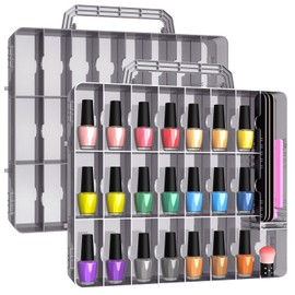 Beloving Beloving 2pcs Nail Polish Organizer, Portable 48 Bottles Clear Nail Polish Holder with Adjustable Divider, Gel Nail Polish Storage Double Side Nail Polish Organizer Case for Nail Tech Grey
