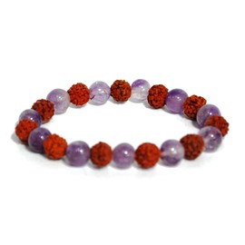 Reiki Energy Charged Amethyst & Rudraksha Crystal Beaded Bracelet (Beautifully Gift Wrapped)