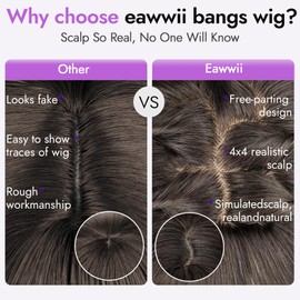 Eawwii Long Dark Brown Wig with Bangs for Women, 4x4 Realistic Scalp,Free Parting, Layered Hairstyle Synthetic Heat Resistant for Daily Party Use 20 inch