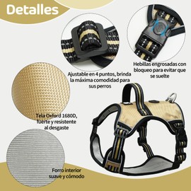 MESVIER Arnés para Perro con Bosla, Pechera para Perro Adjustable con Líneas Reflejantes y Asa de Control, Arneses Sin Tirones para Perros Chicos Medianos y Grandes (Caqui, S)
