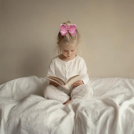 Bownita Girl's' Classic Handmade Grosgrain Hair Bow, Snag-Free, No-Slip, Large Size (Fantasy Rose)