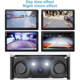 BY-J License Plate Frame with Car Reverse Backup Radar System, Parking Detector Monitor with Radar Sensor, 170 Degrees Night Vision Rear View Backup Camera, Parking Sensor Kit, for Car Pickup SUV