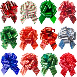 12 PCS Christmas Pull Bows for Gift Wrapping with Ribbon 5” Wide Boxing Day Decorations, Holiday Décor Xmas Present Gift Wrapping Christmas Decorations