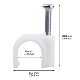 SNOKAY 100pcs 10mm Round Cable Clips - White Holder for Wire Management - Electrical Tidy Clips for Wall - Steel Nail for Cable Organization