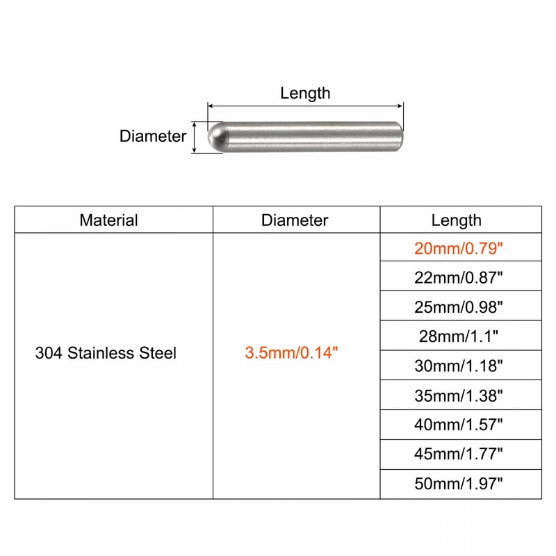 sourcing map 3.5 x 20 mm Dowel Pins 304 Stainless