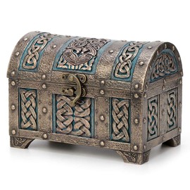 Veronese Design 5 7/8 Inch Celtic Knot Warrior Treasure Chest With Hinge And Lock Antique Bronze Finish Trinket Box