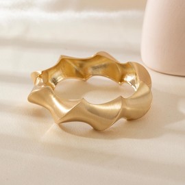 jokcde Statement Gold Cuff Bangle Bracelet, Polished Waterdrop Design, Chunky Fashion Jewelry for Women (H-Matte Gold)
