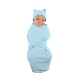 Cuddle Club Baby Swaddle | 100% Cotton Adjustable Velcro Newborn Blanket Wrap - with Novelty Hat Beanie