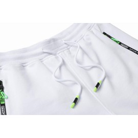 JustSun Men's Shorts, Sports Shorts, Cotton Stretch Fabric with Zip, White